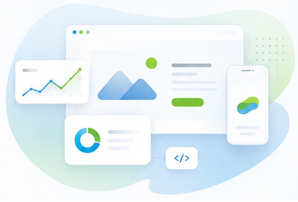 Illustration av webbdesign, analys och digital utveckling