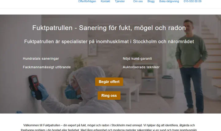 Startsidan för Fuktpatrullen